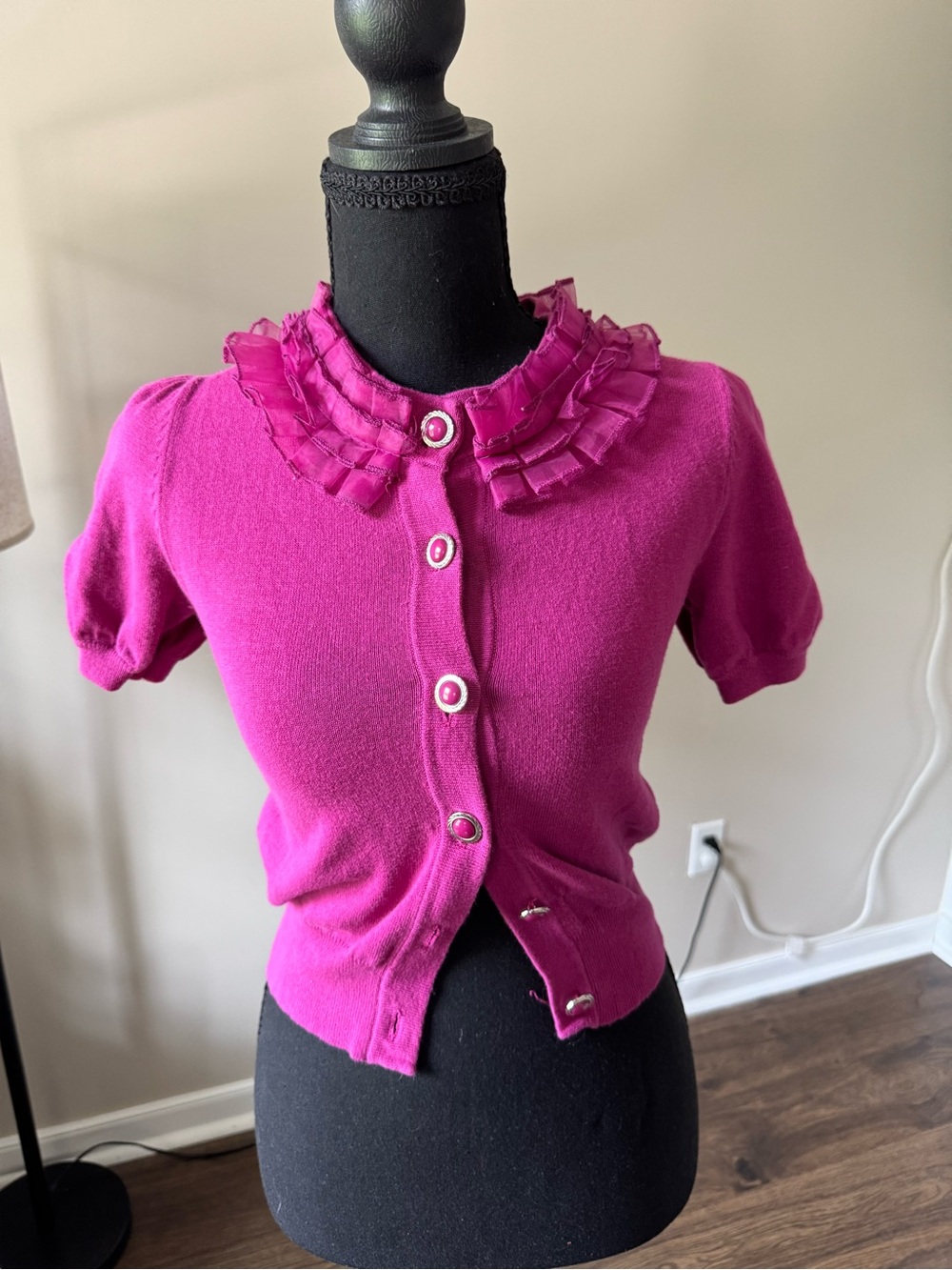 Fuchsia Ruffle Collar Button-Front Top